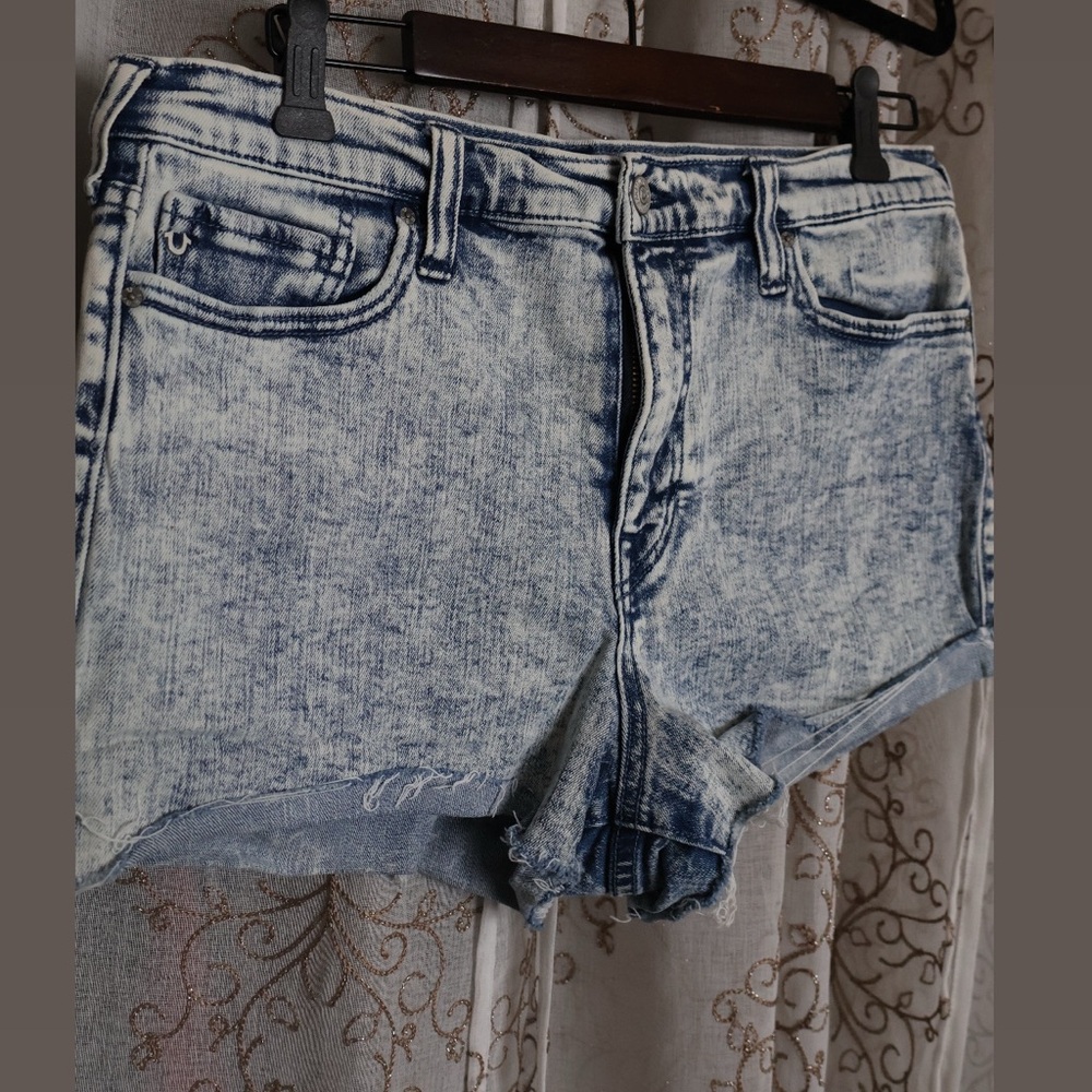 True Religion Blue Jean Shorts High-Waisted Distressed